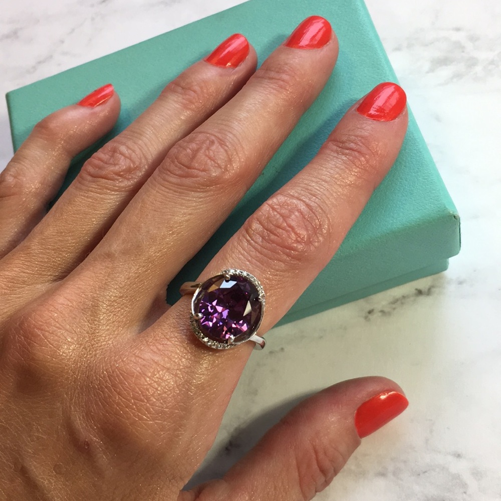 New Amethyst & Silver Rhinestones Ring size 6&1/2